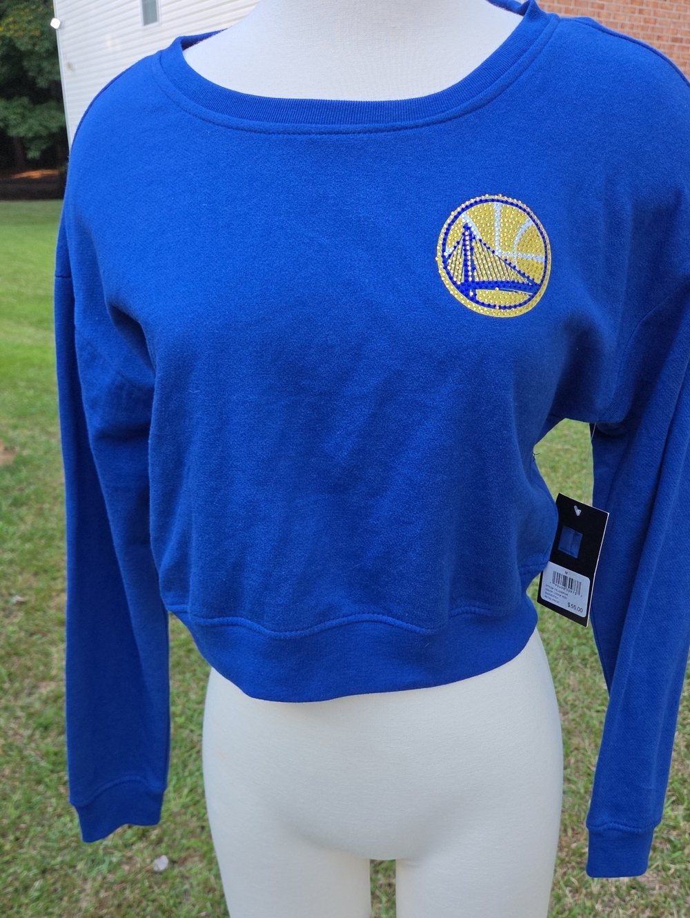 Women's Blue Cropped Crewneck Sweatshirt